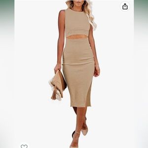 Khaki Bodycon Midi Dress